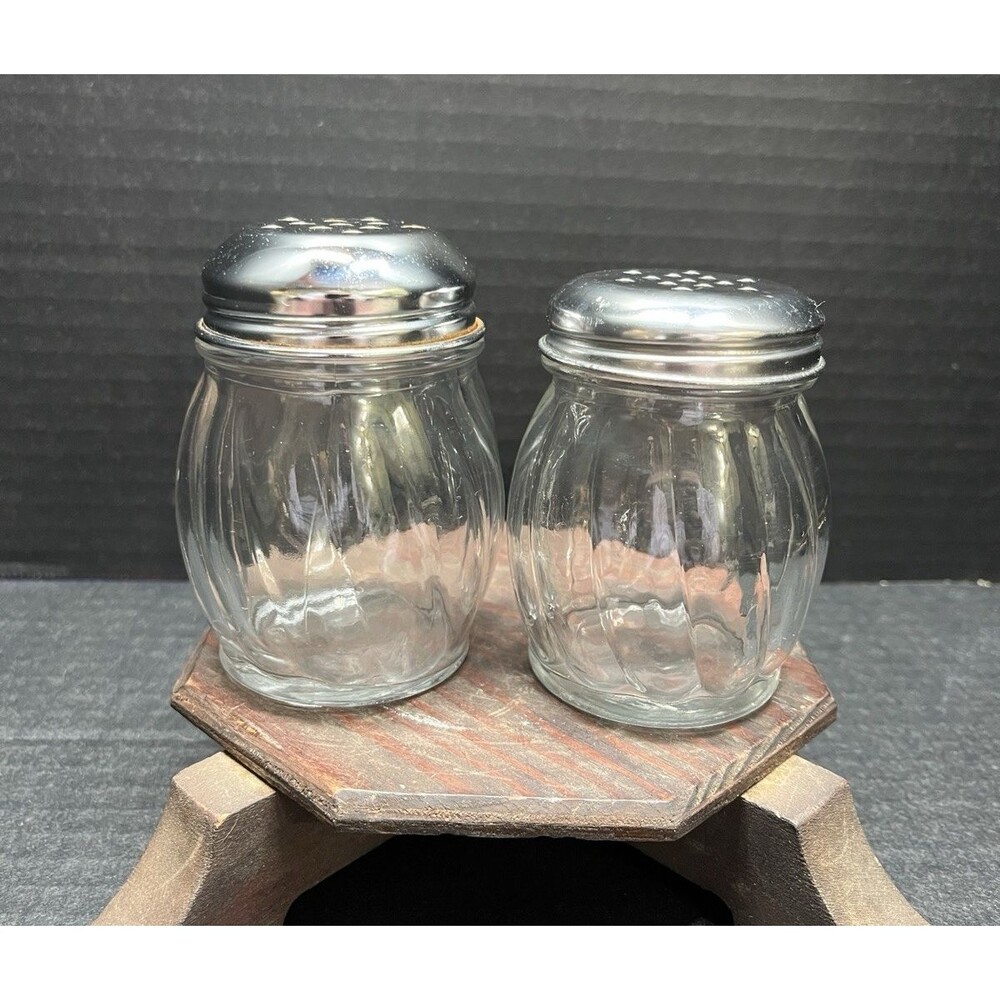 Lot of 2 Restaurant Ware Shakers For Cheese Red Pepper Herbs Swirl Glass Vintage